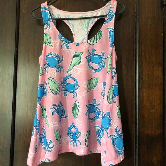 Simply Southern Womens Summer Top size small sleeveless tank crabs pink shells - Picture 1 of 4